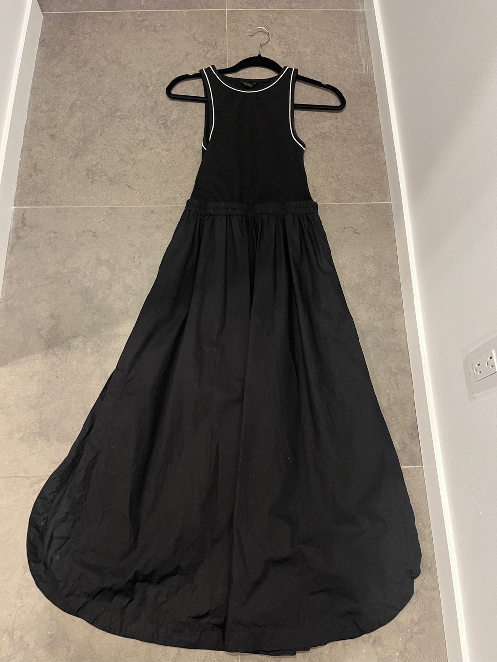 Zara Black Maxi Tank Dress with Contrast Piping